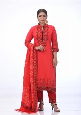 Red Printed and Embroidered  Shalwar Kameez