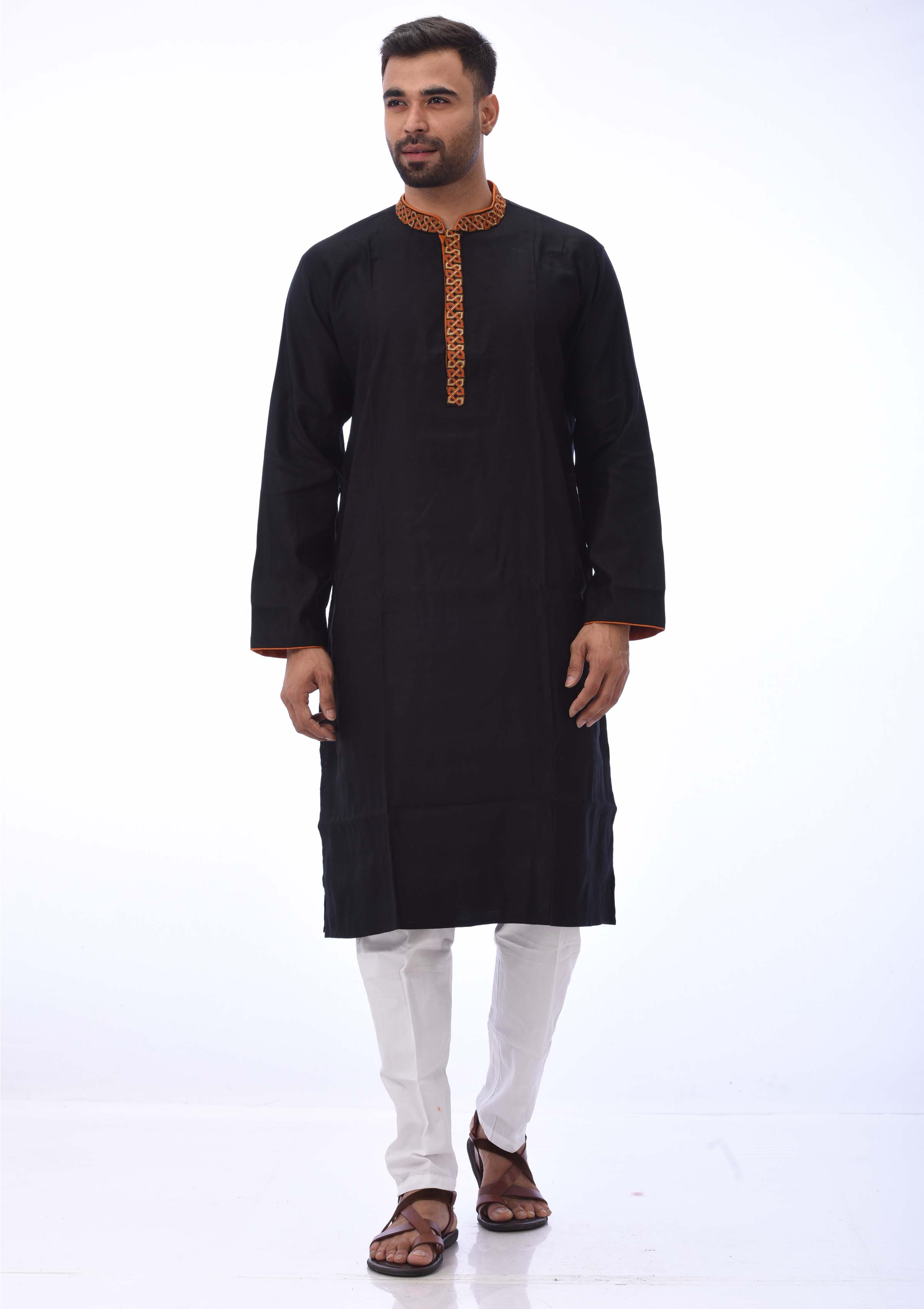 Black Cotton and Embroidered Panjabi